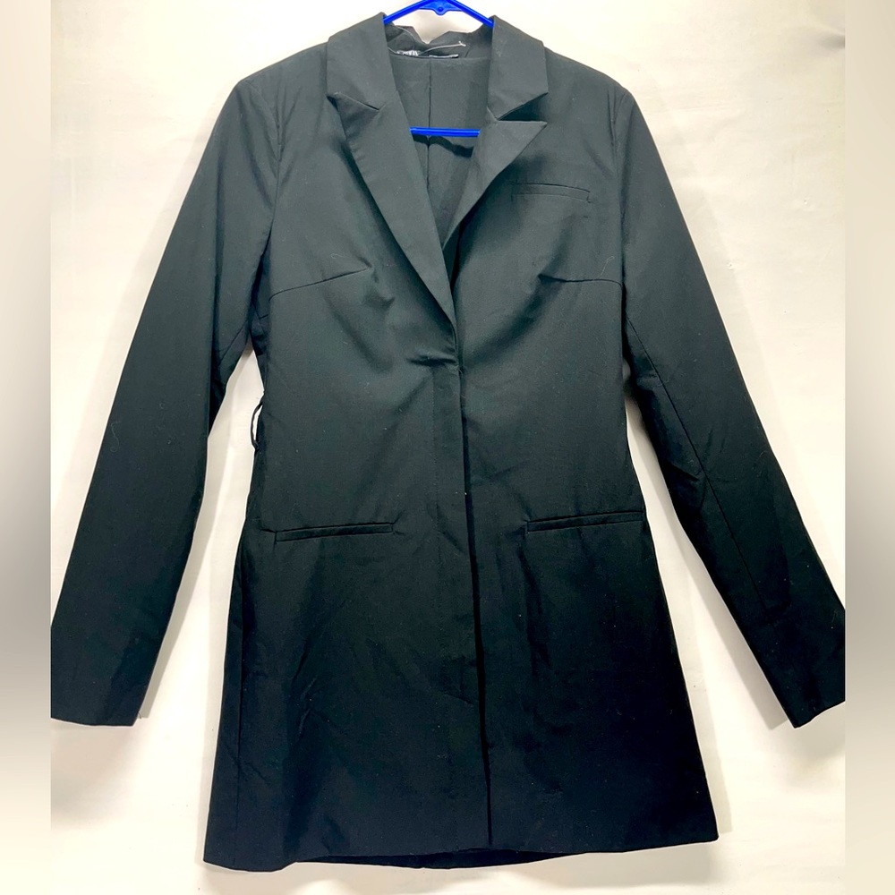 ZARA LONGER STYLE BLAZER COAT WOMEN M BLACK W/POCKETS TRENDY LIGHTWEIGHT‎ BUTTON